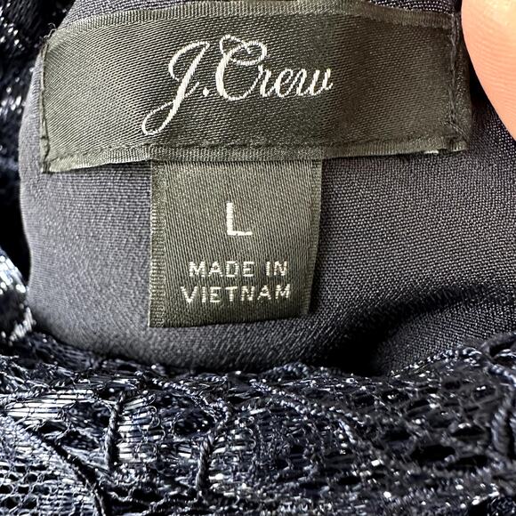 J. Crew Lace Halter Tie-Back Top Sz L Metallic Navy Blue Preppy Classic Dressy - Picture 5 of 6